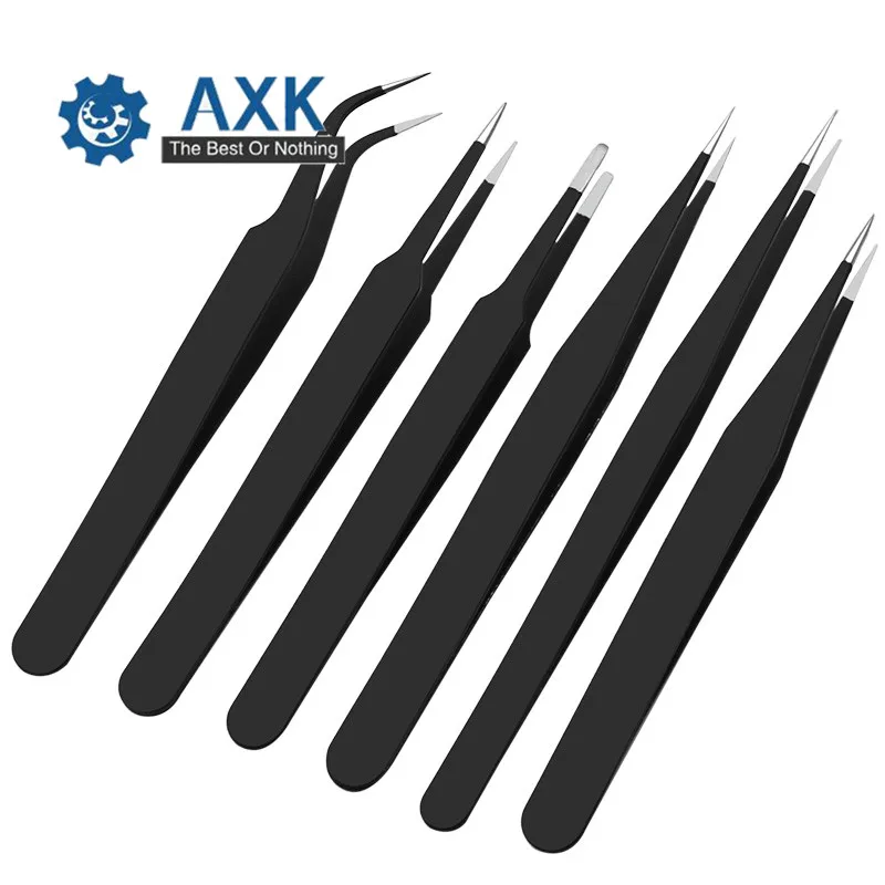 Черный пинцет антистатические нержавеющая сталь электронные компоненты Пинцет
