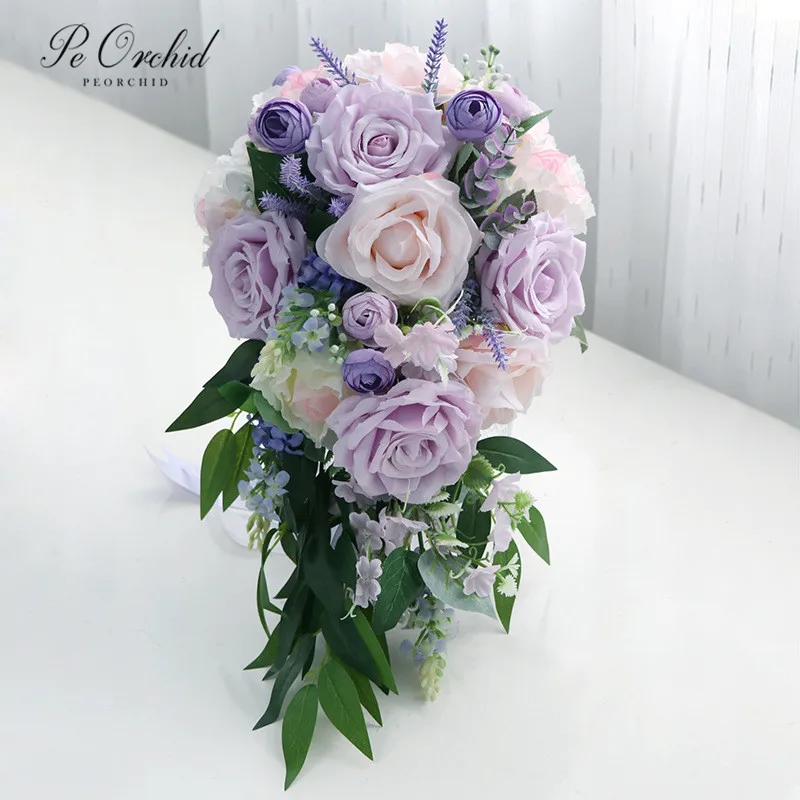 

Пеорхидея винтажный фиолетовый свадебный букет водопад розы Ramo De Boda Цветы Свадебные цветы ручной Букет