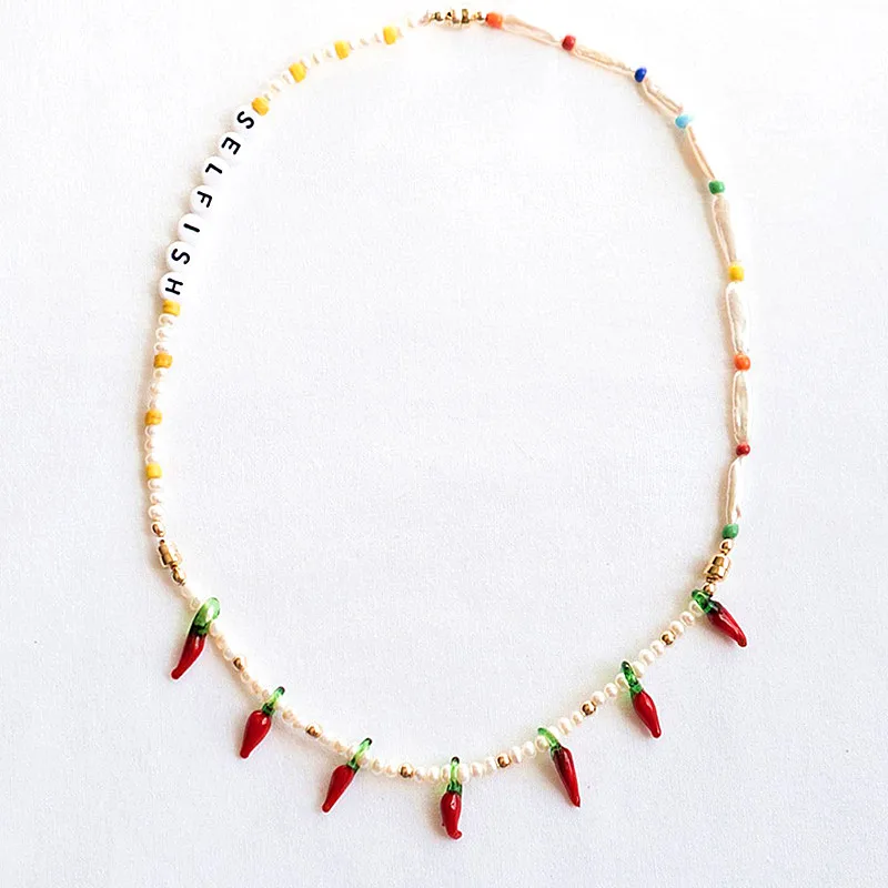 Ожерелье Бохо с пресноводным жемчугом красный кулон в виде перчика Чили ожерелье