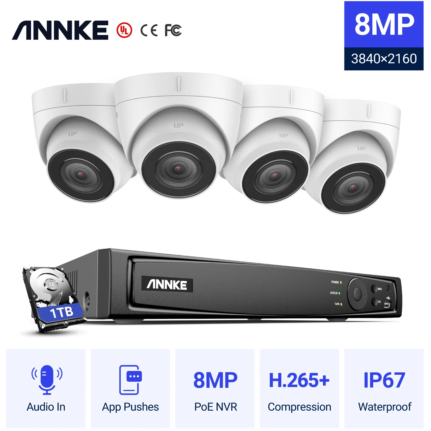 Камера видеонаблюдения ANNKE 4K POE 8 каналов NVR 4 к|Система наблюдения| |