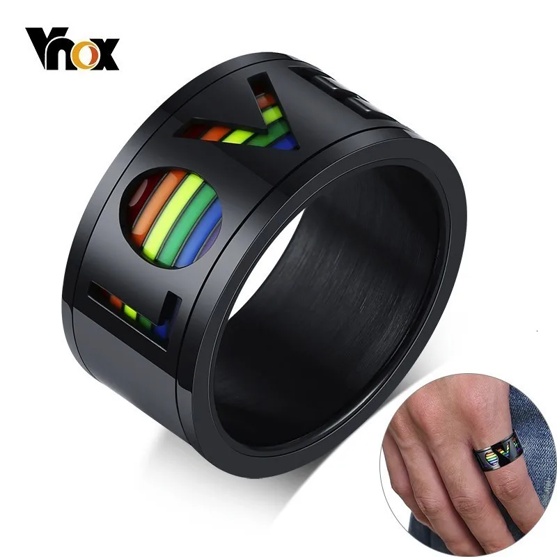 Мужское кольцо Спиннер Vnox черное обручальное 11 мм поворотное глянцевое из