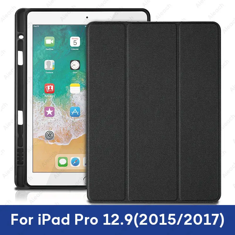 12.9 2015 17 Black Чехол для iPad Pro 12,9 с держателем-карандашом из искусственной кожи, передняя крышка, мягкий силиконовый чехол для iPad Pro 12,9 - Цвет: 12.9 2015 17 Black
