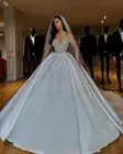 Роскошные блестящие Африканские свадебные платья 2021, свадебные платья с длинным рукавом и прозрачным воротником, атласные свадебные платья с бисером и блестками