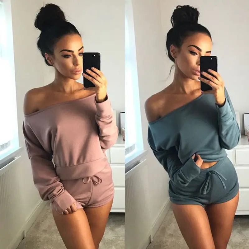 

New Summer 5 colors Women Sets Cropped Tops Shorts Set 2 Pieces Women Tracksuit Cotton Blend t shirts shorts
