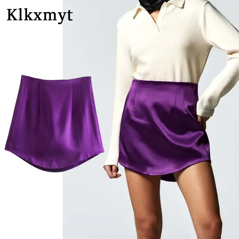

Klkxmyt ZBZA женские юбки, облегающая мини-юбка, Женская атласная юбка с высокой талией, сексуальные элегантные короткие юбки, однотонная женская...