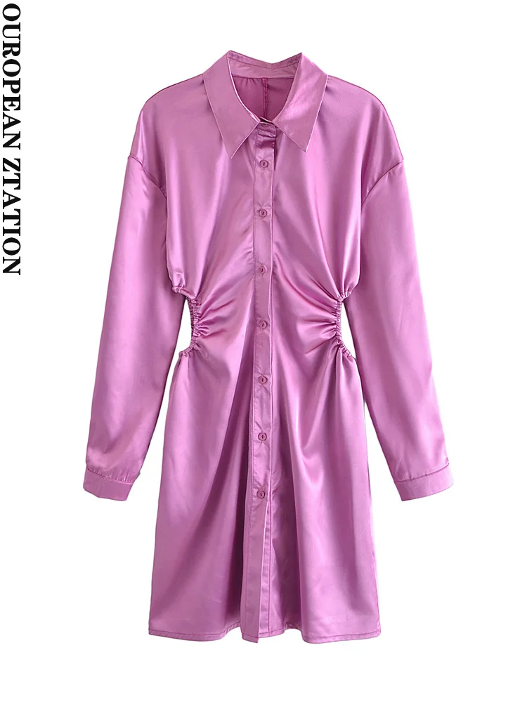 

Женское мини-платье на пуговицах za, винтажное ажурное платье с длинным рукавом и пуговицами, 2021