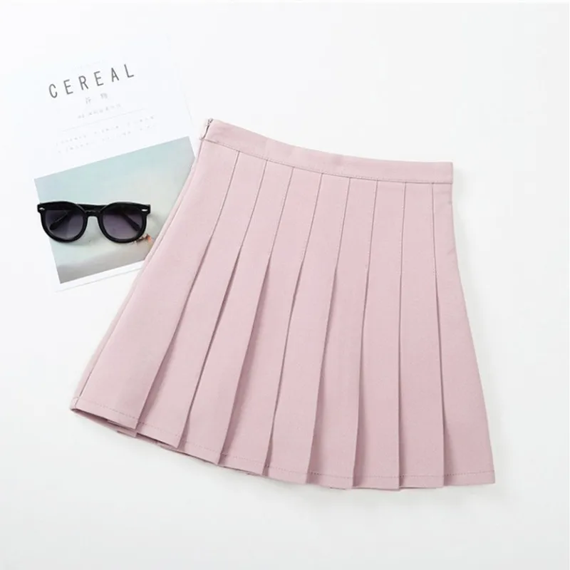 solid pink Детская плиссированная юбка; школьная клетчатая юбка для девочек; хлопковая юбка принцессы; детская юбочка для девочек-подростков - Цвет: solid pink