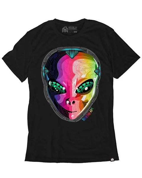 

Мужская летняя футболка с коротким рукавом и принтом головы инопланетянина