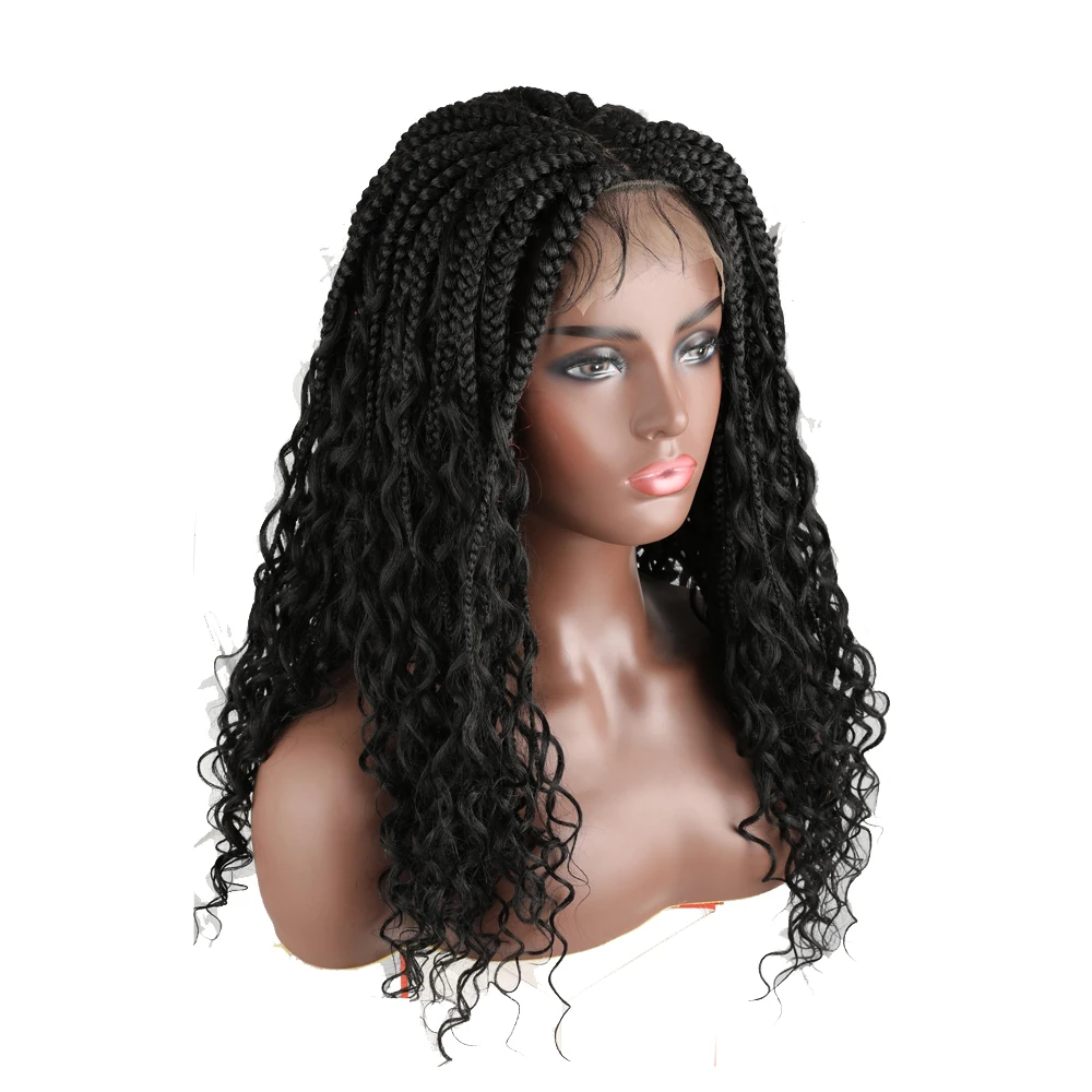 Akono 22 inch Braided Wigs Synthetic Lace Front Wig for Black Women Cornrow Braids Frontal with Baby Hair Box Braid | Шиньоны и парики