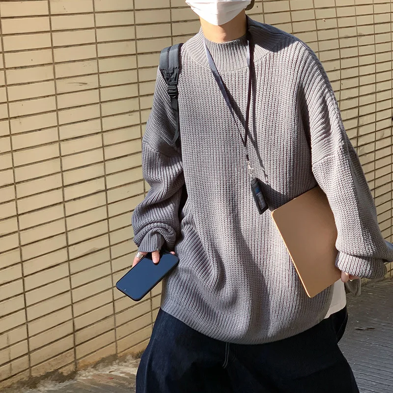 

Split loose sweater men's spring and autumn ins tide brand high street lazy couple American round neck knitted pullover