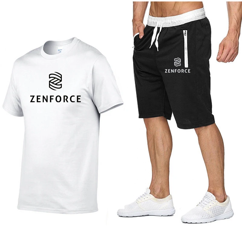

2021 summer popular sportswear new men's T-shirt + sports zipper shorts suit high-quality hip-hop sportswear running clothes