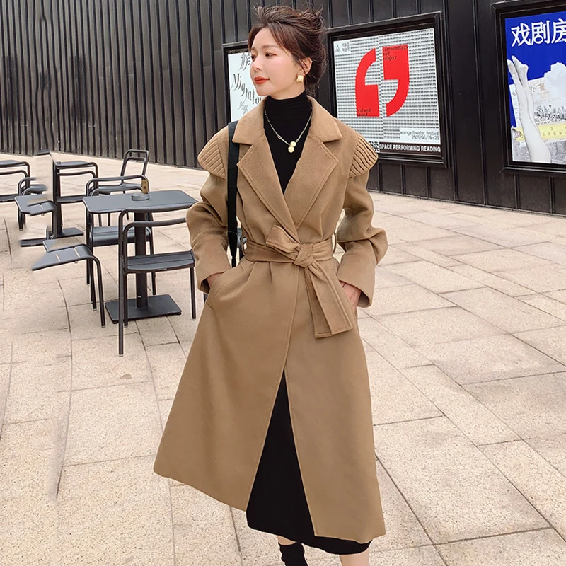 

Winter Woolen Coat Female Korean Loose Thick Long Ladies Cloak Fashion Quality Pure Color Temperament Personality Women's Jacket
