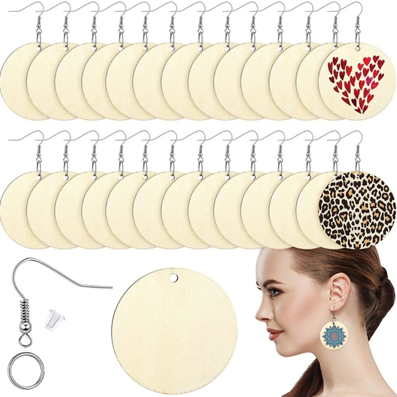 

Large Pack Handmade Unfinished Wooden Earrings Teardrop Round Painting Blank Pendant Earring Making Jewelry Supplies Kit M17