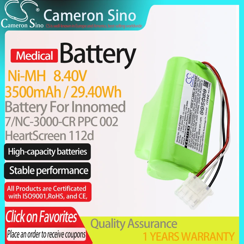 

CameronSino Battery for Innomed HeartScreen 112d fits Innomed 7/NC-3000-CR PPC 002 Medical Replacement battery 3500mAh/29.40Wh