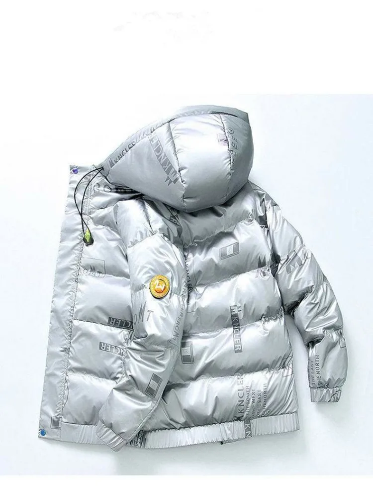 

Новинка 2021, Мужская модная брендовая зимняя куртка на белом утином пуху, Корейская версия модной утепленной короткой блестящей куртки, Повс...