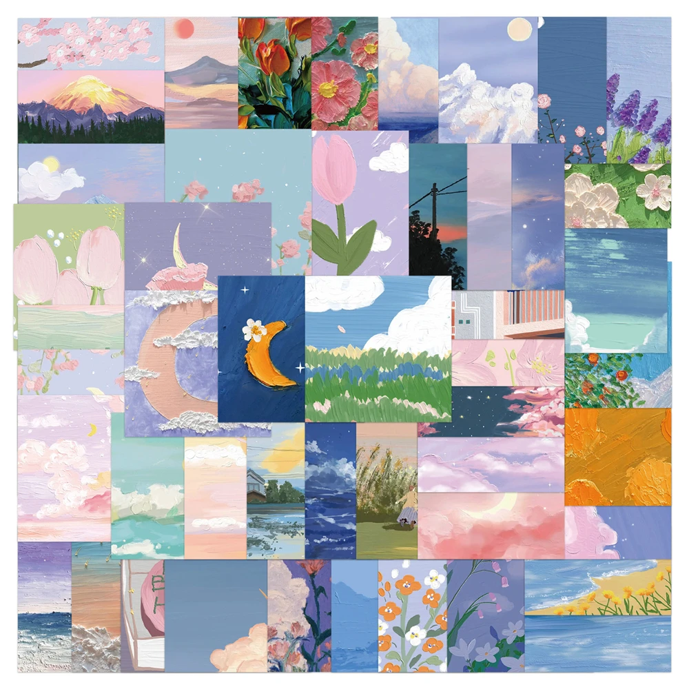 

10/50pcs Ins Landscape Oil Painting Delicate Sticker for Suitcase Car Boot Personalized Luggage Phone Laptop Cup Stickers Gifts