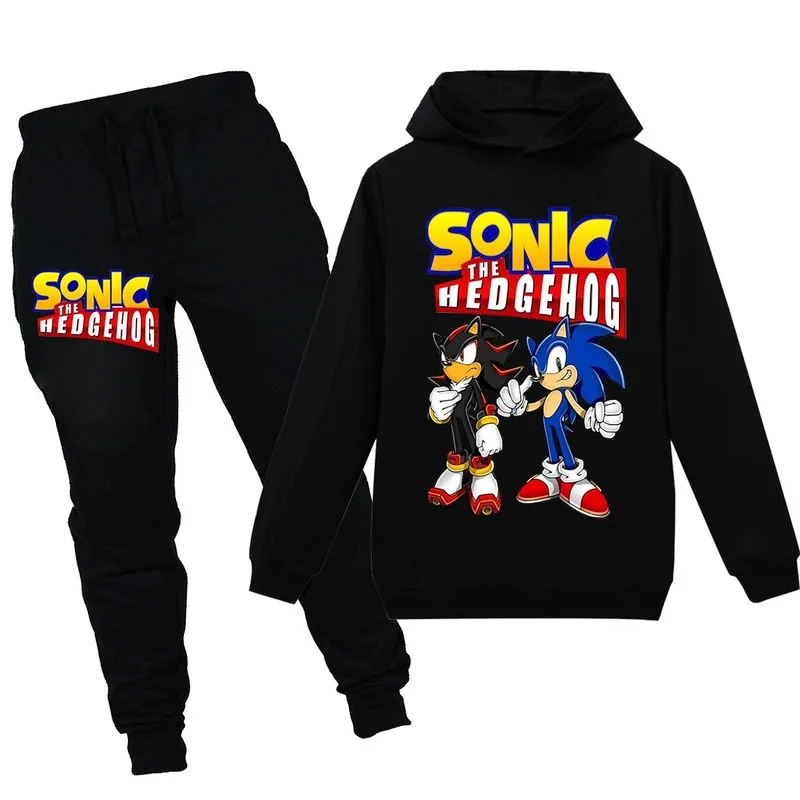 Cartoon the Hedgehog Boy Girl Hooded Long Sleeve Sweater Trousers Sports Leisure Home Children Fashion 6-15 Years Old Sets |