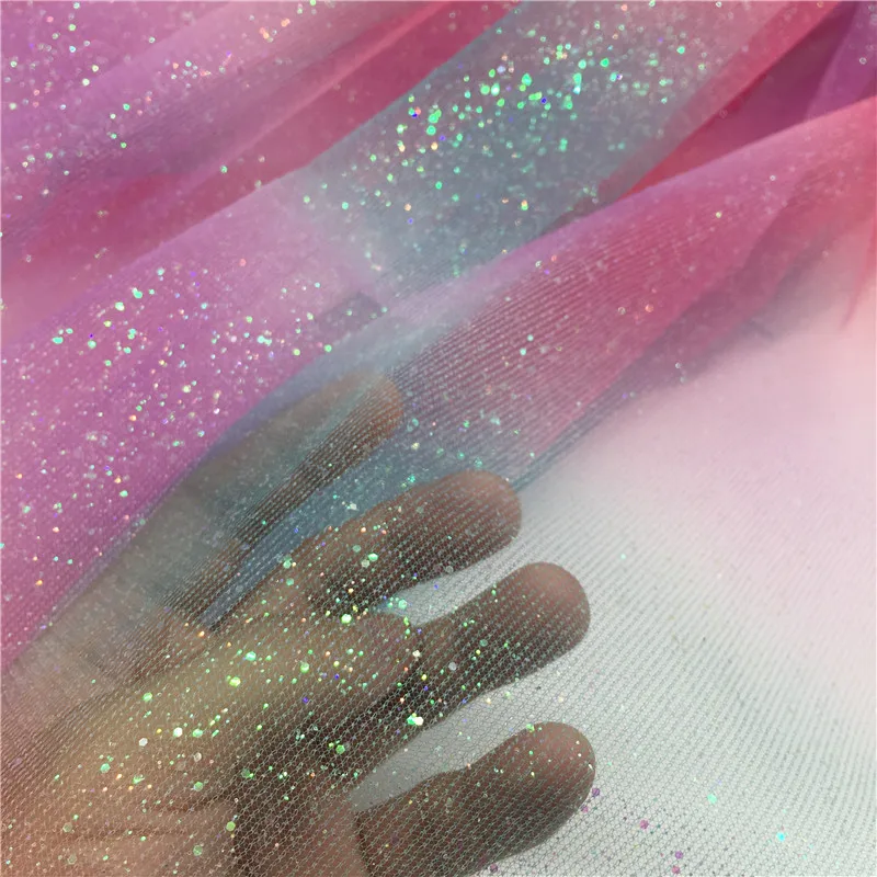 10 ярдов/рулон розовый Радужный тюль с блестками | Дом и сад
