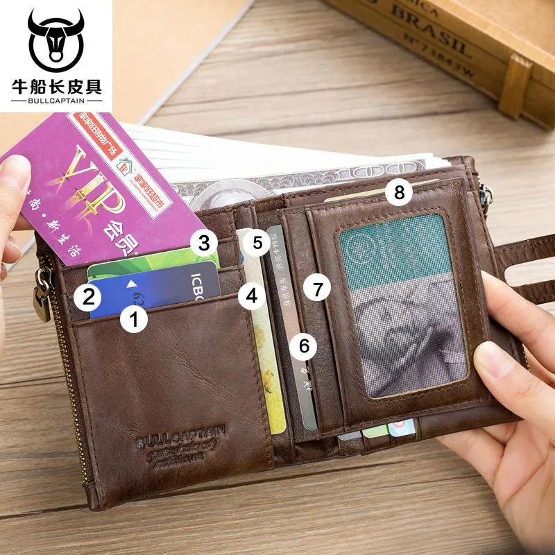 2018 New Style Leather Men's Wallet Verticle Casual Short Multi-Function Photo Album Driver's License Full-Grain Leather Wallet