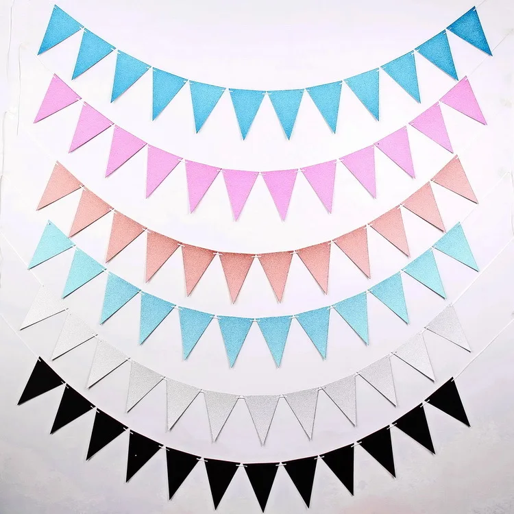 

Happy Birthday Glitter Triangle Pull Flag Baby Shower Party Decoration Wreath Wedding Holiday Background Layout Banner Supplies