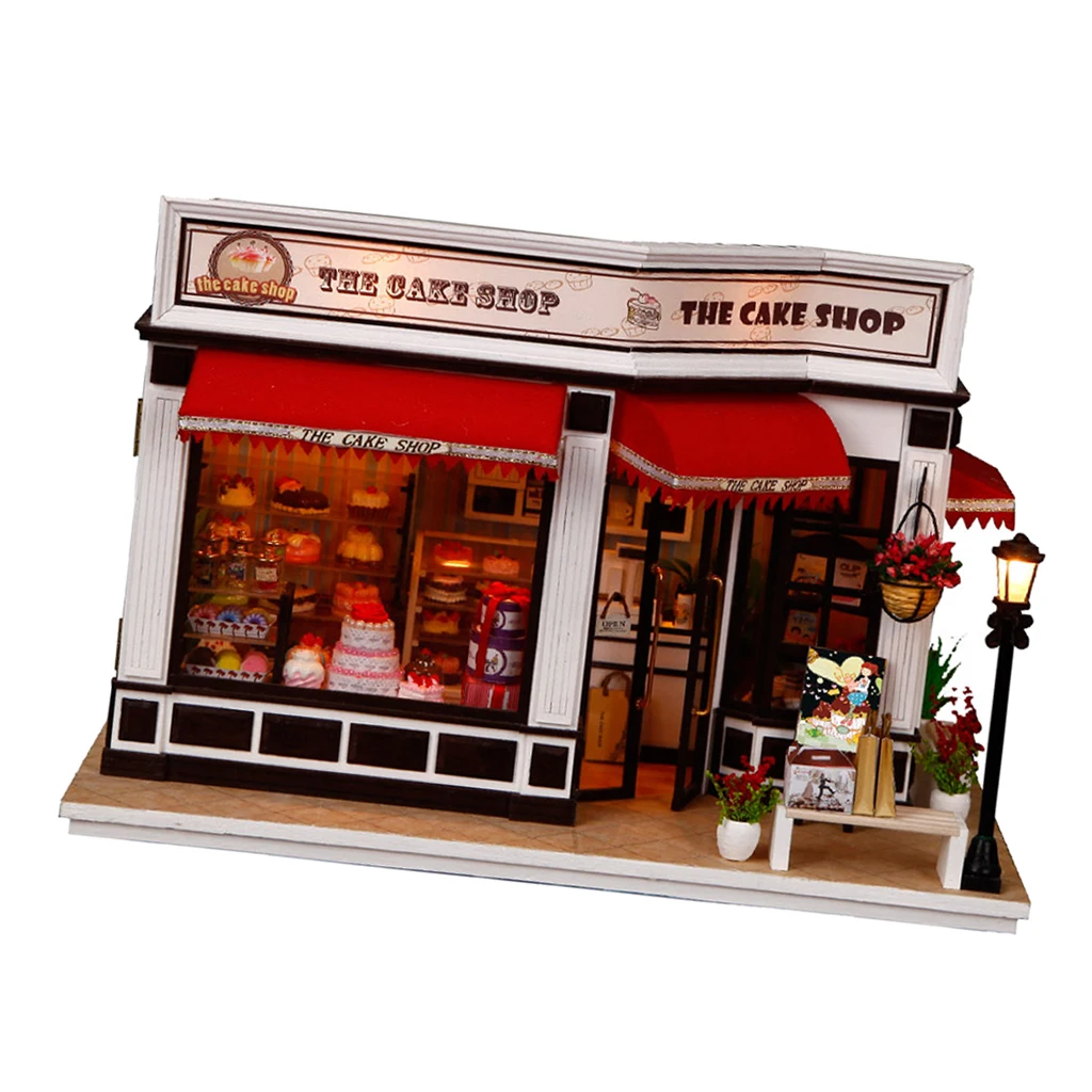 

Масштаб 1:24 кукольный домик «сделай сам», миниатюрная сборная игрушка ручной работы, кукольный домик и мебель, магазин десертов, модель куко...