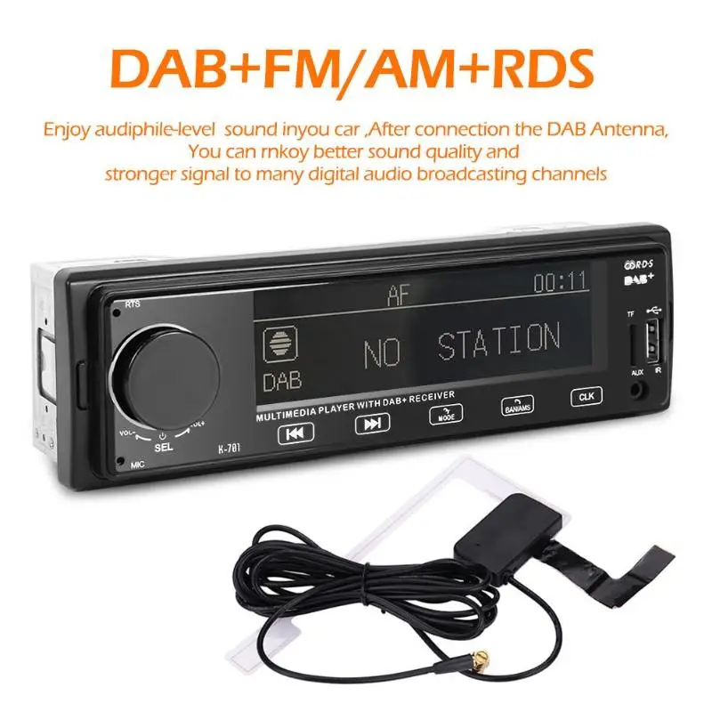 K701 DAB Car Radio Stereo MP3 Player 1Din Autoradio Bluetooth RDS AM FM AUX USB TF Card Auto Audio Music |