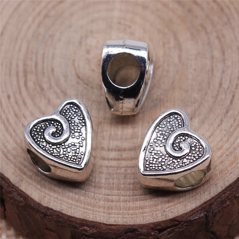 

Jewelery Pendants Making Charms For Jewelry 10pcs Heart Big Hole Beads 11x11mm Antique Silver Plated