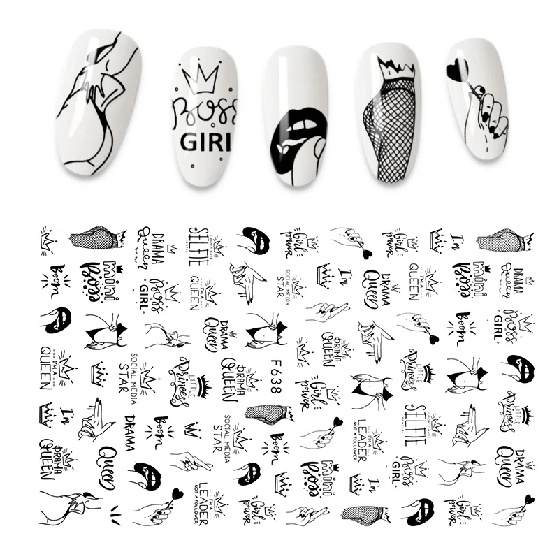 3D Flower Nail Stickers Women Face Sketch Abstract Butterfly Image Sexy Girl Nail Art Decor Sliders Manicure Stickers for Nails