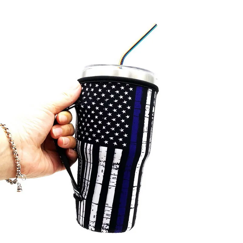 Black American Flag 3 шт. Леопардовый принт Радуга Подсолнух русалка крышка бутылки воды Неопреновый Изолированный рукав сумка чехол для 30 унций стакан - Цвет: Black American Flag
