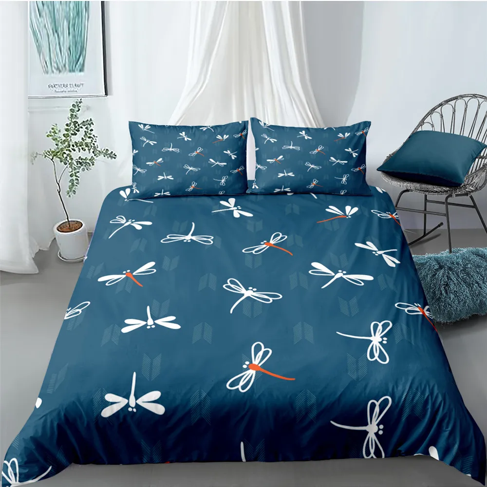 

Bedding Set Single Queen King Size Luxury Duvet Cover Set 3D Dragonfly Printed Home Textiles Bedclothes