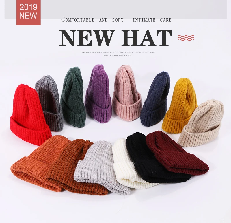 Kids Winter Solid Color Wool Knit Beanie Children Fashion Casual Hat Warm Boy Girl Soft Thicken Hedging Cap Slouchy Bonnet Ski