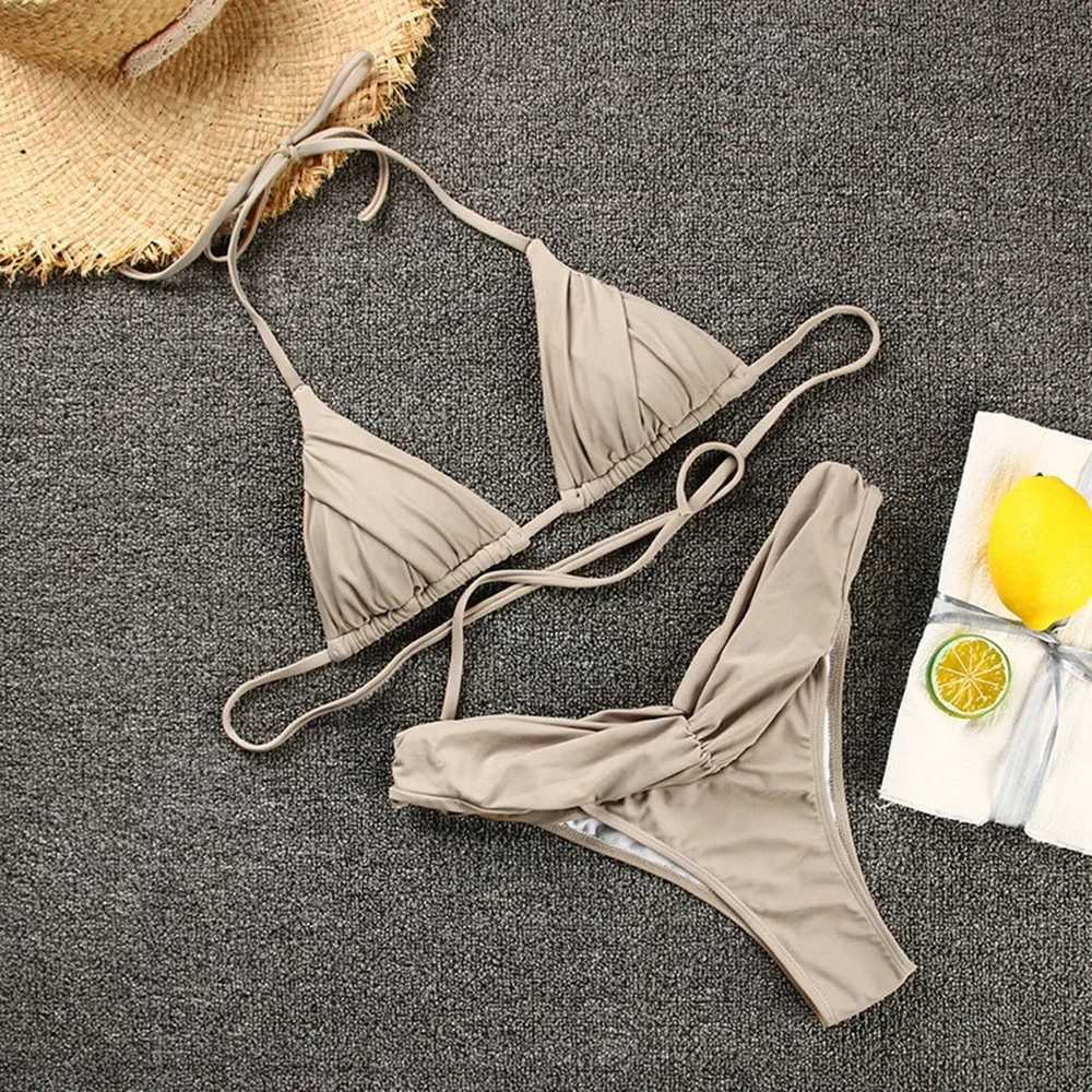 

Newest Sexy Bikinis Female Micro Folds Swimwear Women High Cut Bikini Set String Swimming Suit For Women White Swimsuit