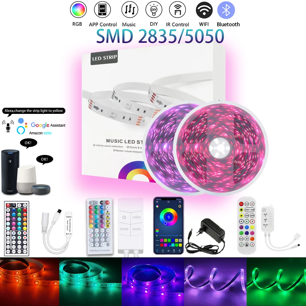 

PIRTSDEL LED Strip Light 40M SMD 2835 5050 LED RGB WIFI Bluetooth IR Control Room Lights Decor TV Bedroom Wall Strip Lights