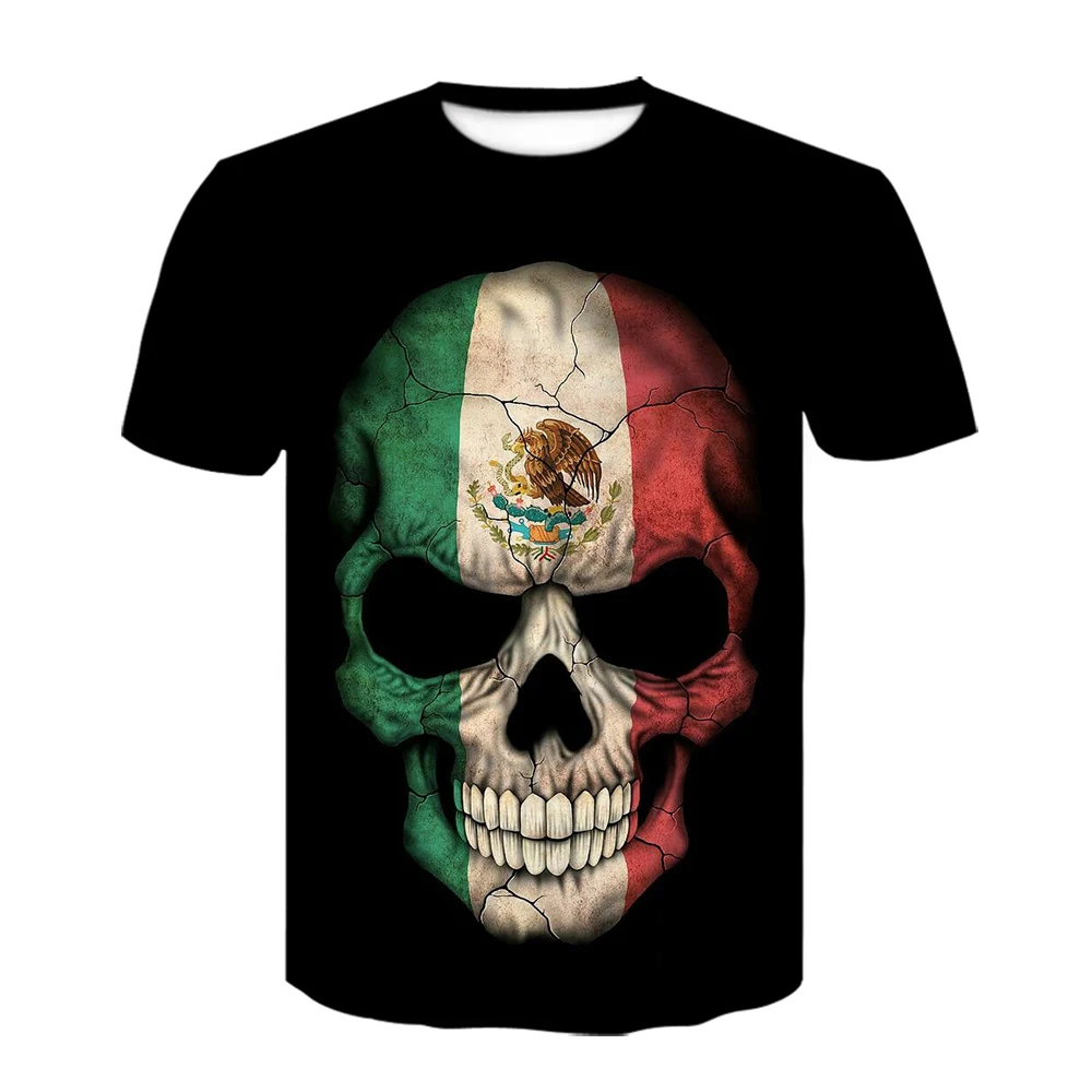 PP черепа мексиканской флаг футболка с надписями и рисунком в виде Calavera черный 3D