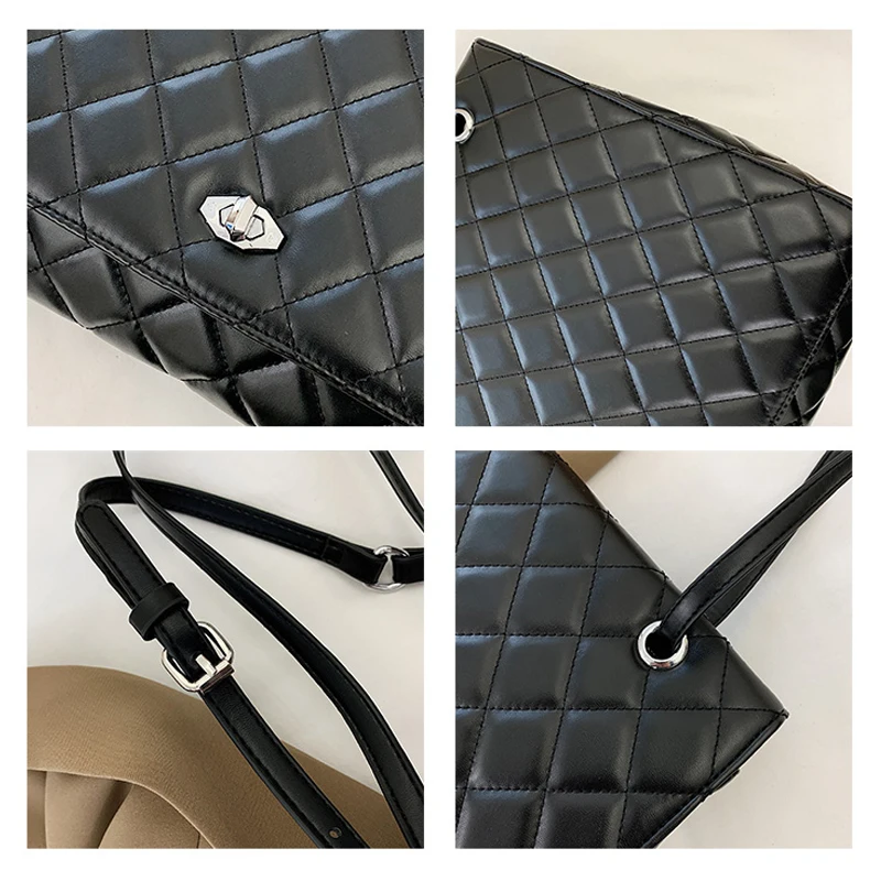 

PU Leather Plaid Handbag Large Capacity Retro Shoulder Bag Fashion Luxury Designer Ladies Messenger Bag Simple Casual Handbag