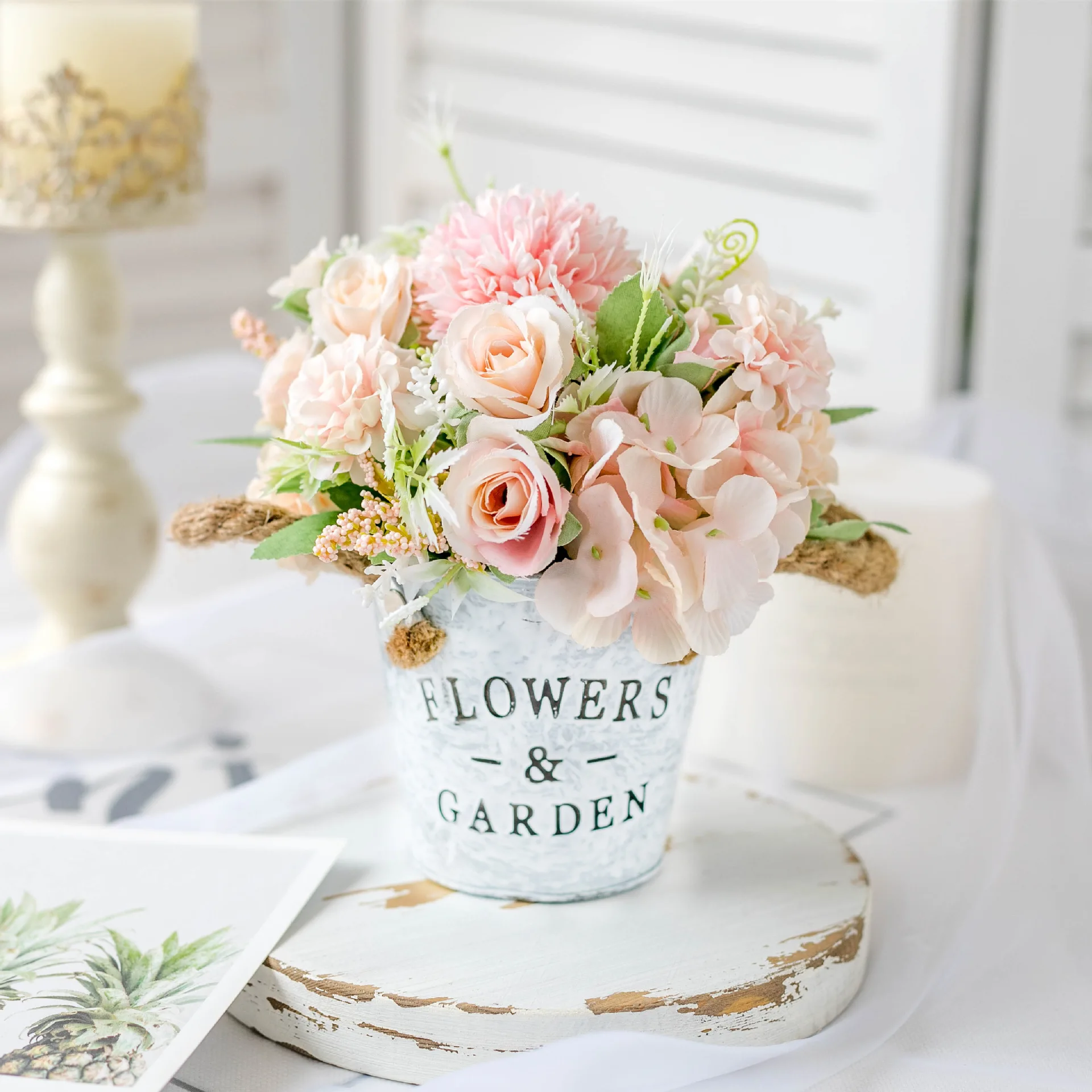 

Pastoral Style High End Customization Mixed Hydrangea Rose Peony Living Room Indoor Decorations Desktop Creative