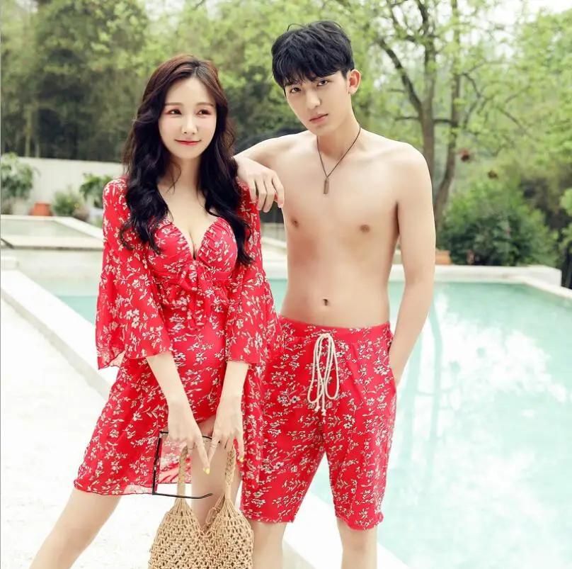 Красные красочные купальники для пар комплект бикини шорты пляжные Плавки
