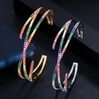 funmode luxury cross rainbow color cubic zirconia big wide bracelet bangles for women pulseras mujer moda 2020 wholesale fb87