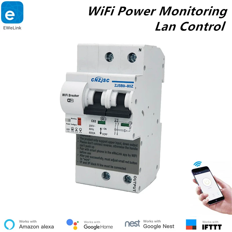 Новый автоматический выключатель EWelink 2P Wi Fi измеритель мощности функция умного