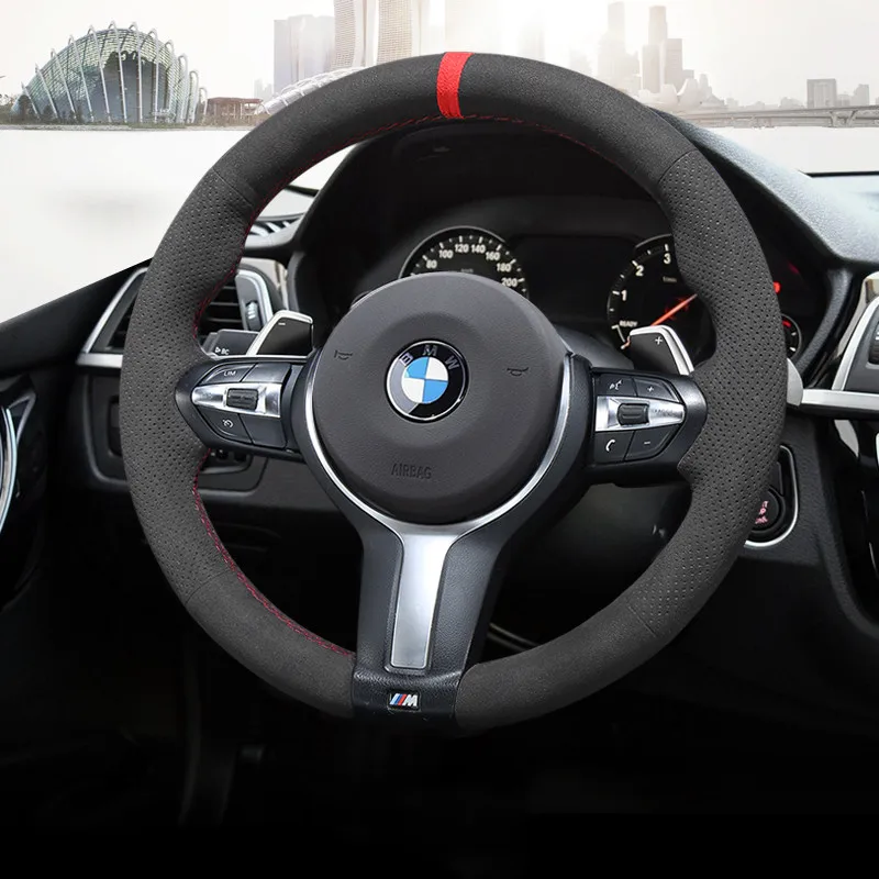 

For BMW X1 1Series 120i 118I x2 4 series /425i /430I CUSTOM BLACK SUEDE hand sewn steering wheel cover auto interior accessories