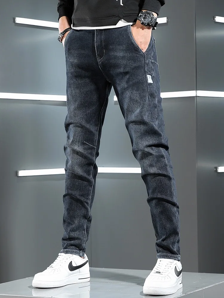 Autumn Men Vintage Blue Jeans Slim Fit Pencil Pants Korean Style Streetwear Denim Trousers