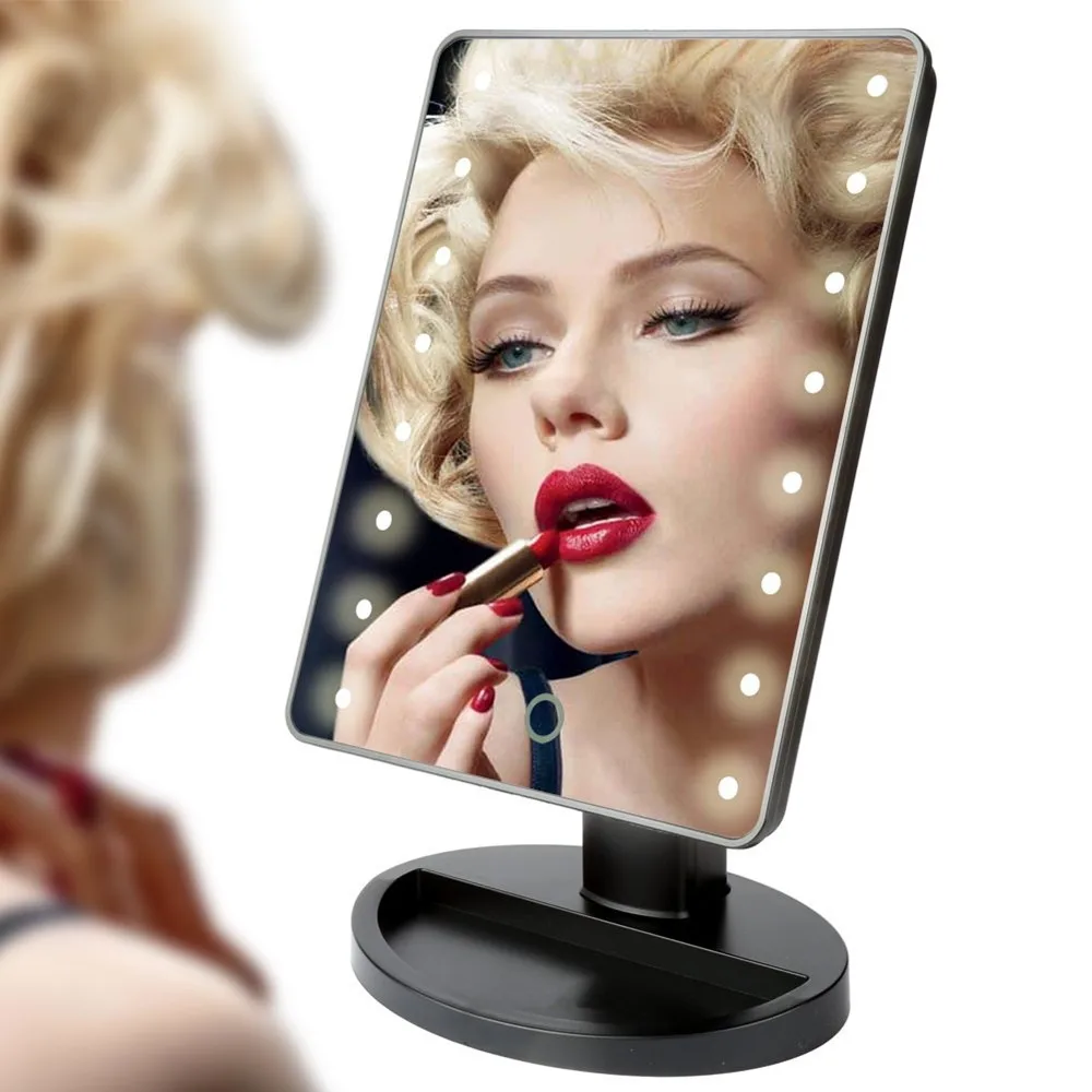 

Makeup Mirror with LED Lights Magnifying Mirrors Touch Screen Bright Adjustable Table Desktop Luxury Mirror USB Or Batteries Use
