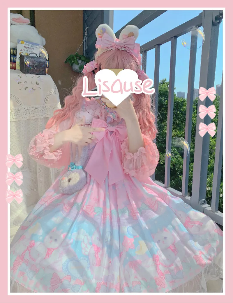 

Palace sweet princess lolita strap dress vintage high waist printing victorian dress kawaii girl gothic lolita cos loli
