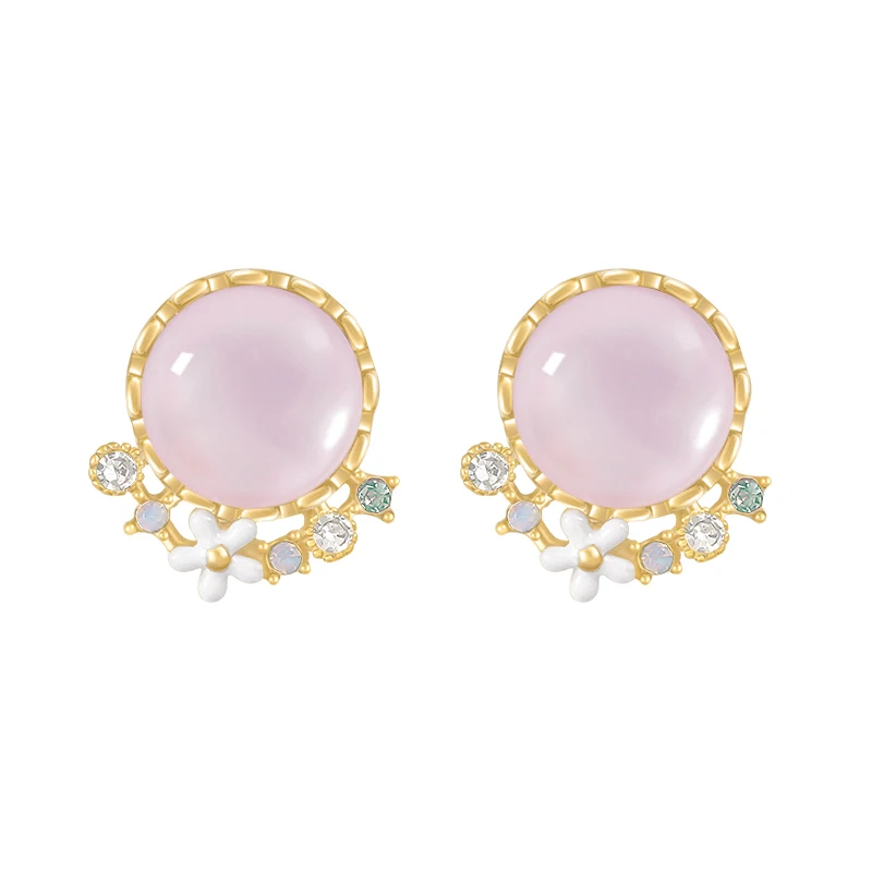 

Women's Sweet Round Pink Opal Earrings Korean Fashion Jewelry Party Girl's Elegant Accessories Neo Gothic Earrings in 2021