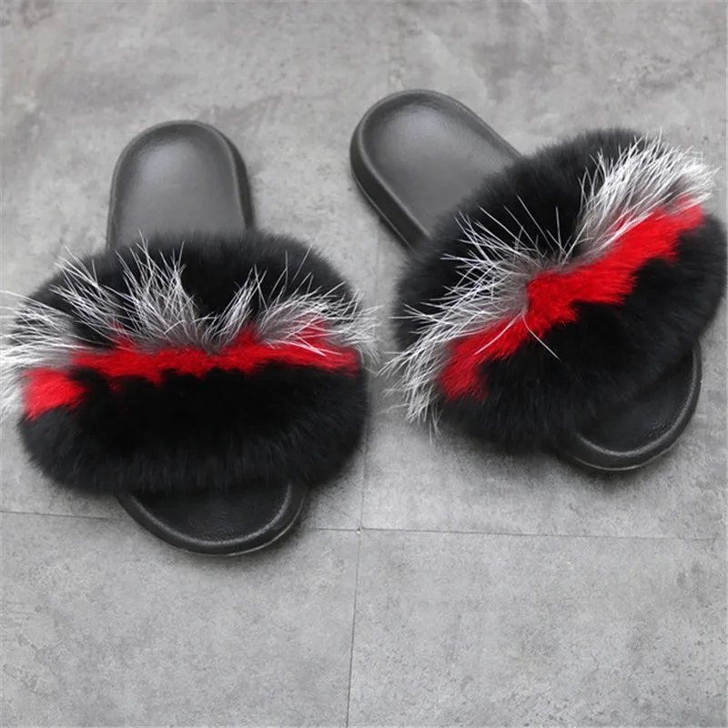 Прямая доставка женские зимние тапочки с натуральным лисьим мехом модные