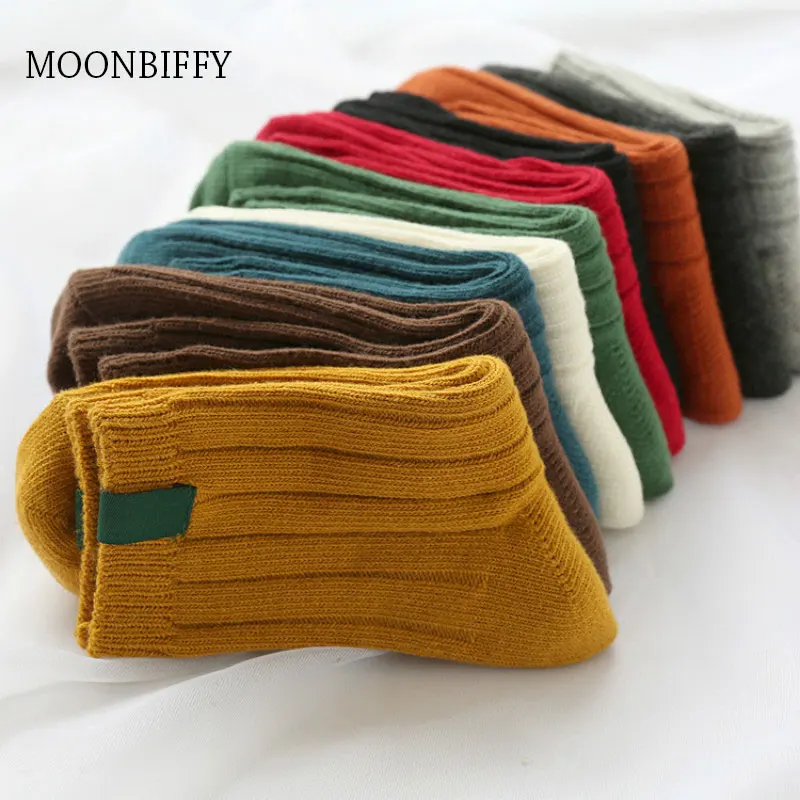 

Retro Harajuku Socks Women Girl Crew Loose Socks Classic Winter Pure Color In Tube Korean White Sock