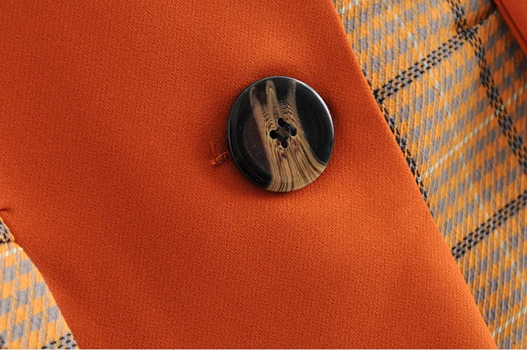 Женский клетчатый блейзер в стиле пэчворк оранжевый официальный с карманами