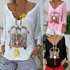 2020 элегантная женская рубашка с круглым вырезом, блузка, Летняя Повседневная рубашка с рукавом три четверти, пуловер, женская блузка с принтом, топы