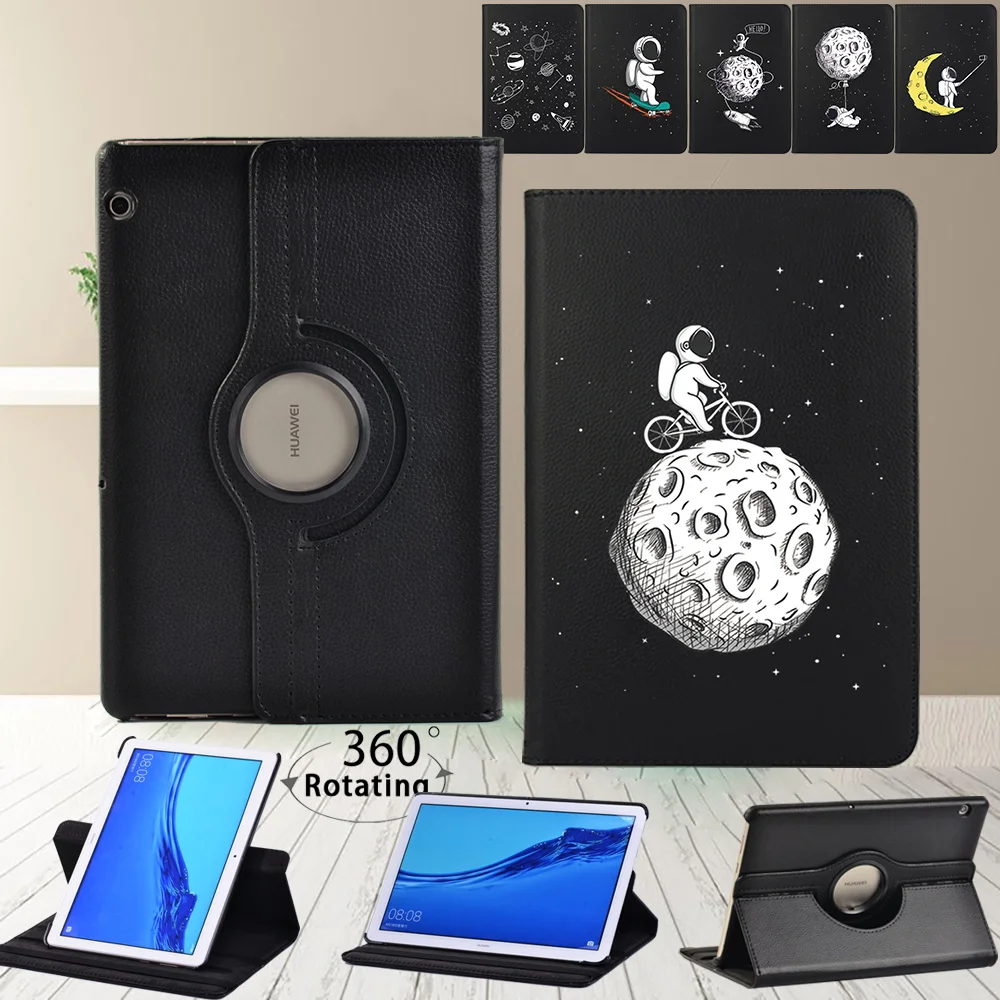 

360 Rotating Case for Huawei MediaPad T3 10 9.6"/MediaPad T5 10 10.1" Astronaut Series Anti-fall Leather Stand Tablet Case +pen