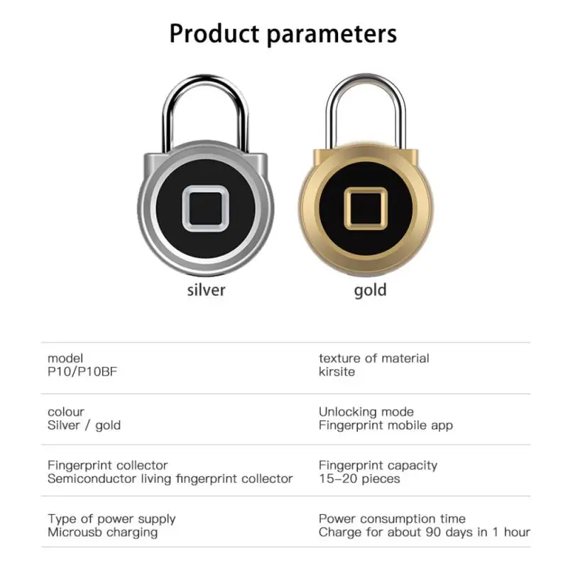 

Smart Fingerprint Padlock Lock Keyless Blue-tooth Intelligent Waterproof Cabinet App Fingerprint Lock Remote Unlock Rechargeable
